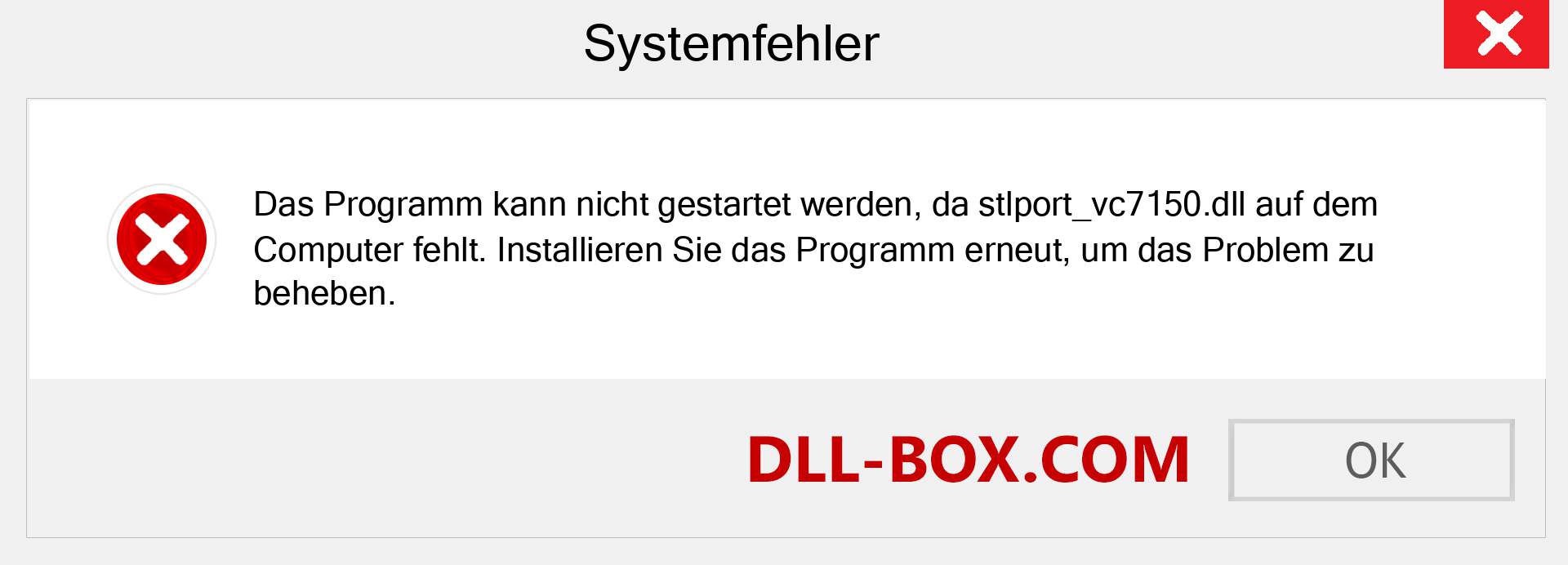 stlport_vc7150.dll-Datei fehlt?. Download für Windows 7, 8, 10 - Fix stlport_vc7150 dll Missing Error unter Windows, Fotos, Bildern