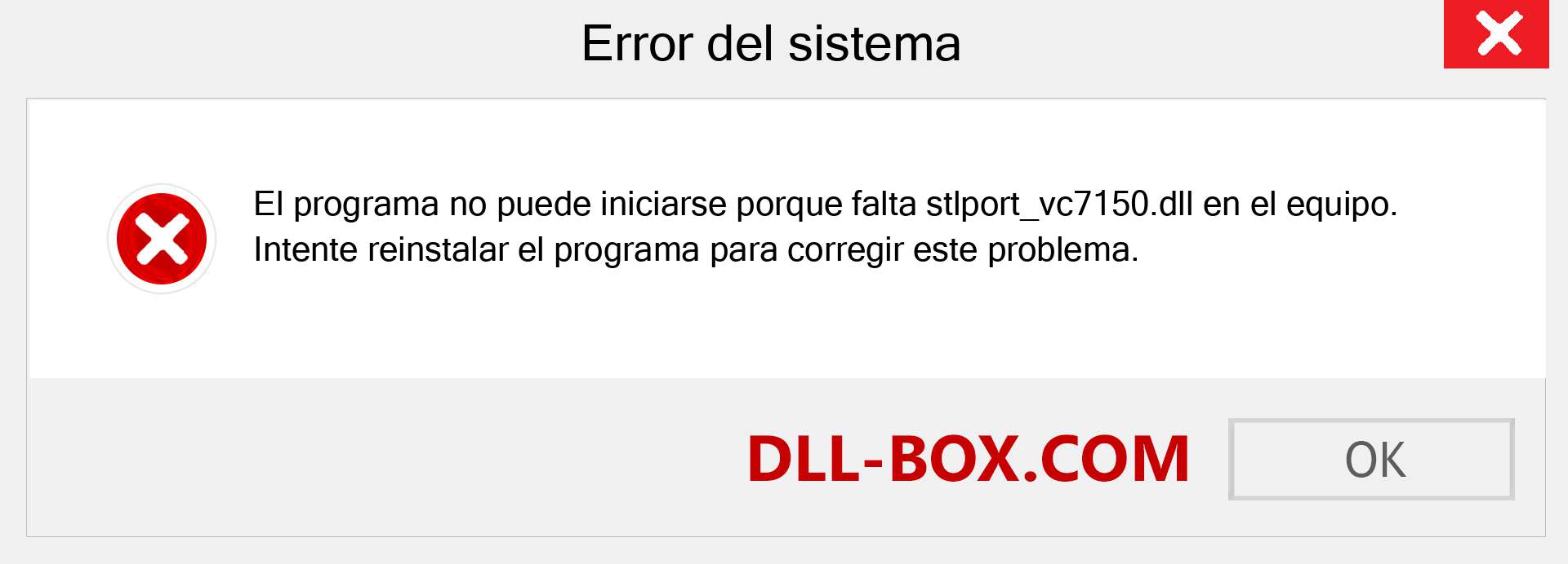 ¿Falta el archivo stlport_vc7150.dll ?. Descargar para Windows 7, 8, 10 - Corregir stlport_vc7150 dll Missing Error en Windows, fotos, imágenes